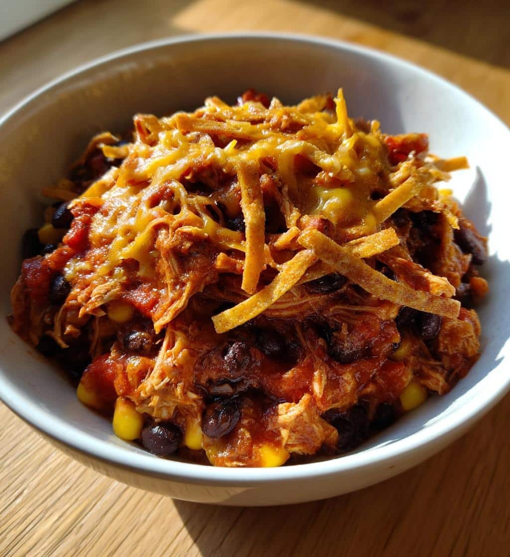 Healthy Crockpot Chicken Enchilada Casserole