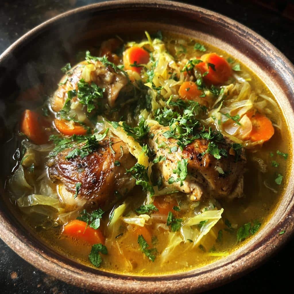 Healthy Crockpot Herbed Chicken & Cabbage Stew