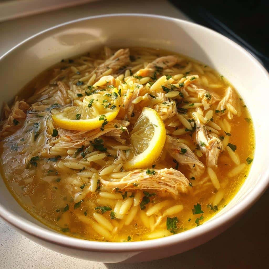 Healthy Crockpot Lemon Chicken Orzo Soup