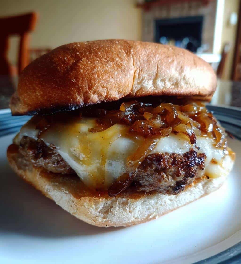 25-Minute Healthy Easy Caramelized Onion and Swiss Cheese Burger 4 Healthy Easy Caramelized Onion and Swiss Cheese Burger - detail 1