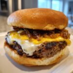 Healthy Easy Caramelized Onion and Swiss Cheese Burger