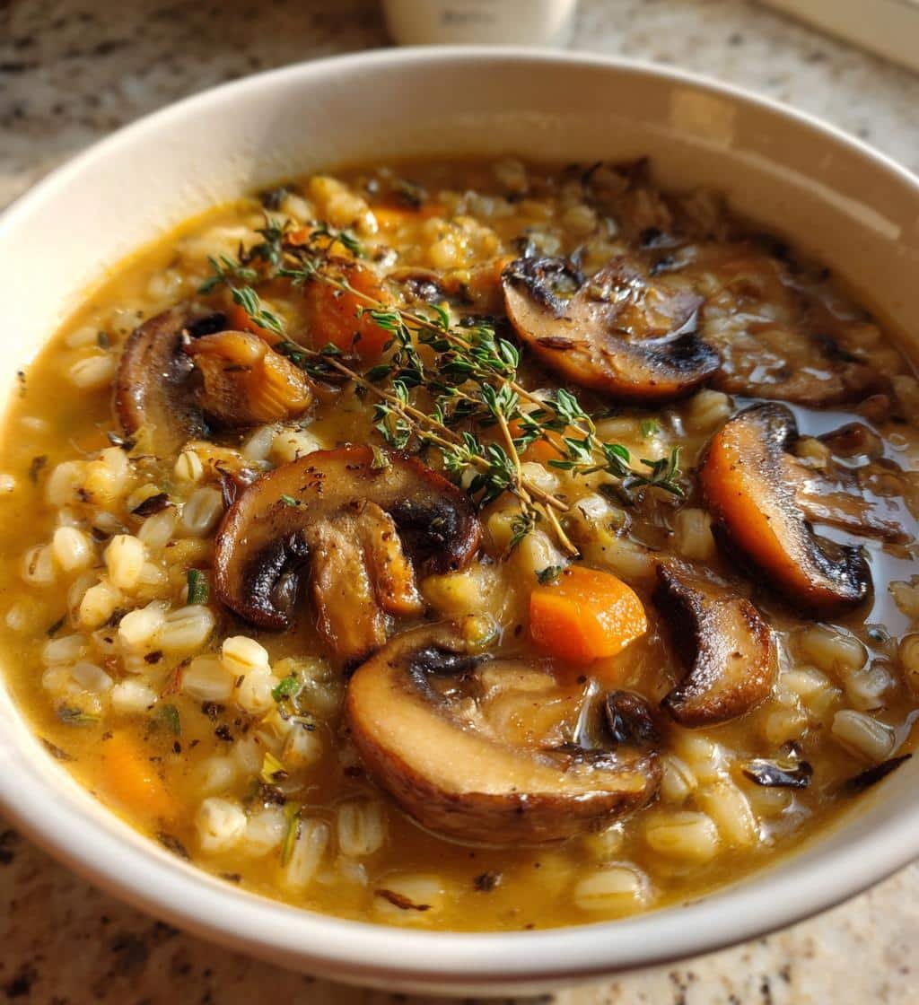 Healthy Easy Creamy Mushroom Barley Soup