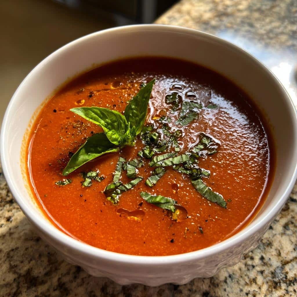 Healthy Easy Crockpot Tomato Basil Soup