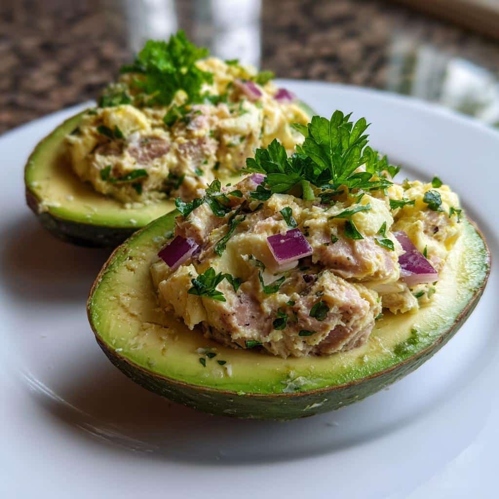Healthy Egg and Tuna Salad Stuffed Avocado