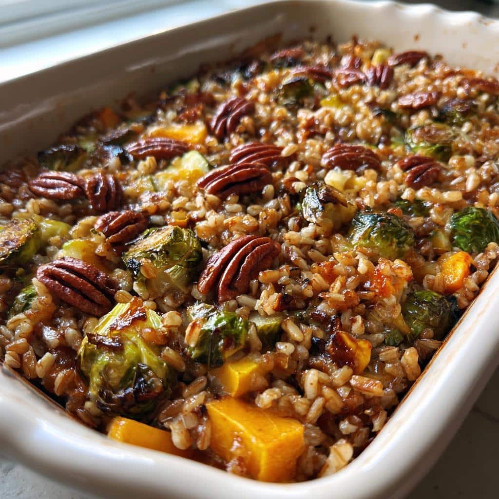 Healthy Farro Vegetable Fall Casserole with Pecans - detail 1
