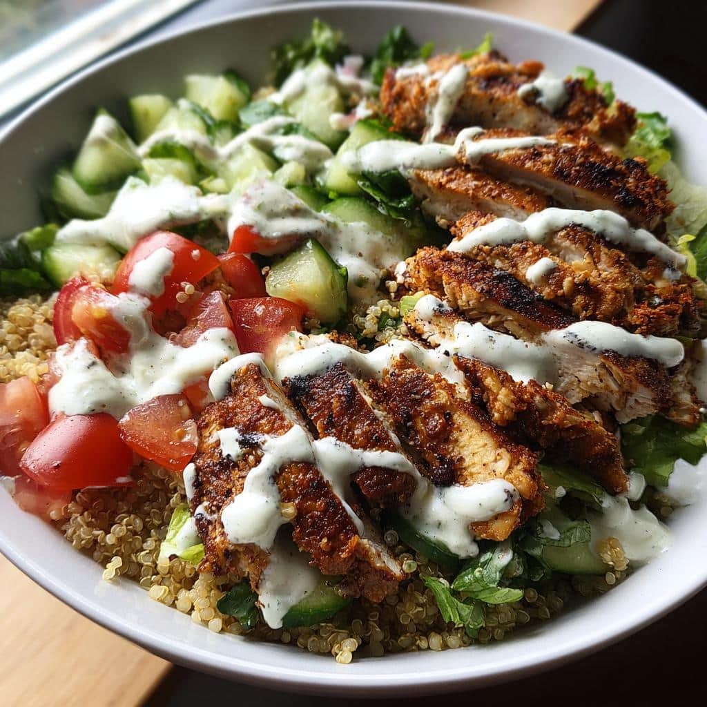 Healthy Grilled Chicken Shawarma Bowls with Creamy Garlic sauce - detail 1