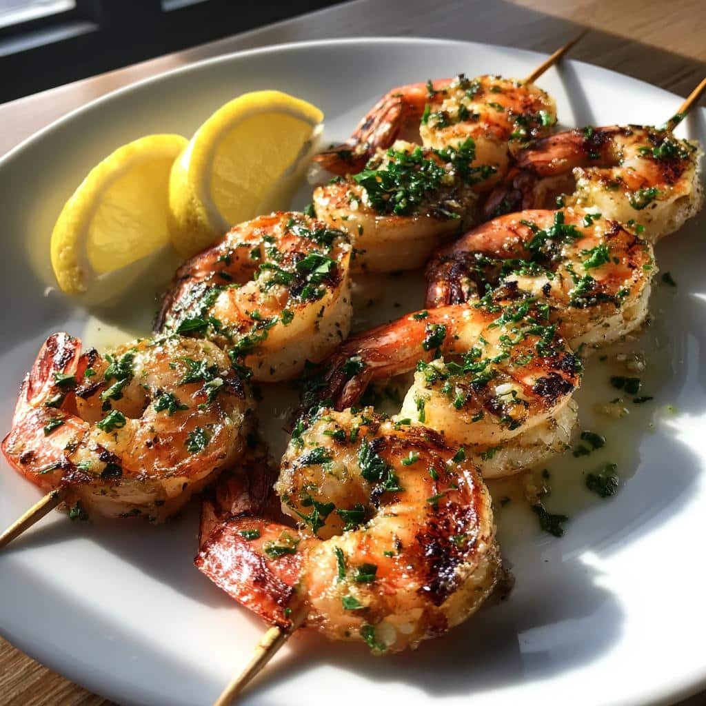 Healthy Grilled Shrimp Skewers with Garlic Lemon Butter