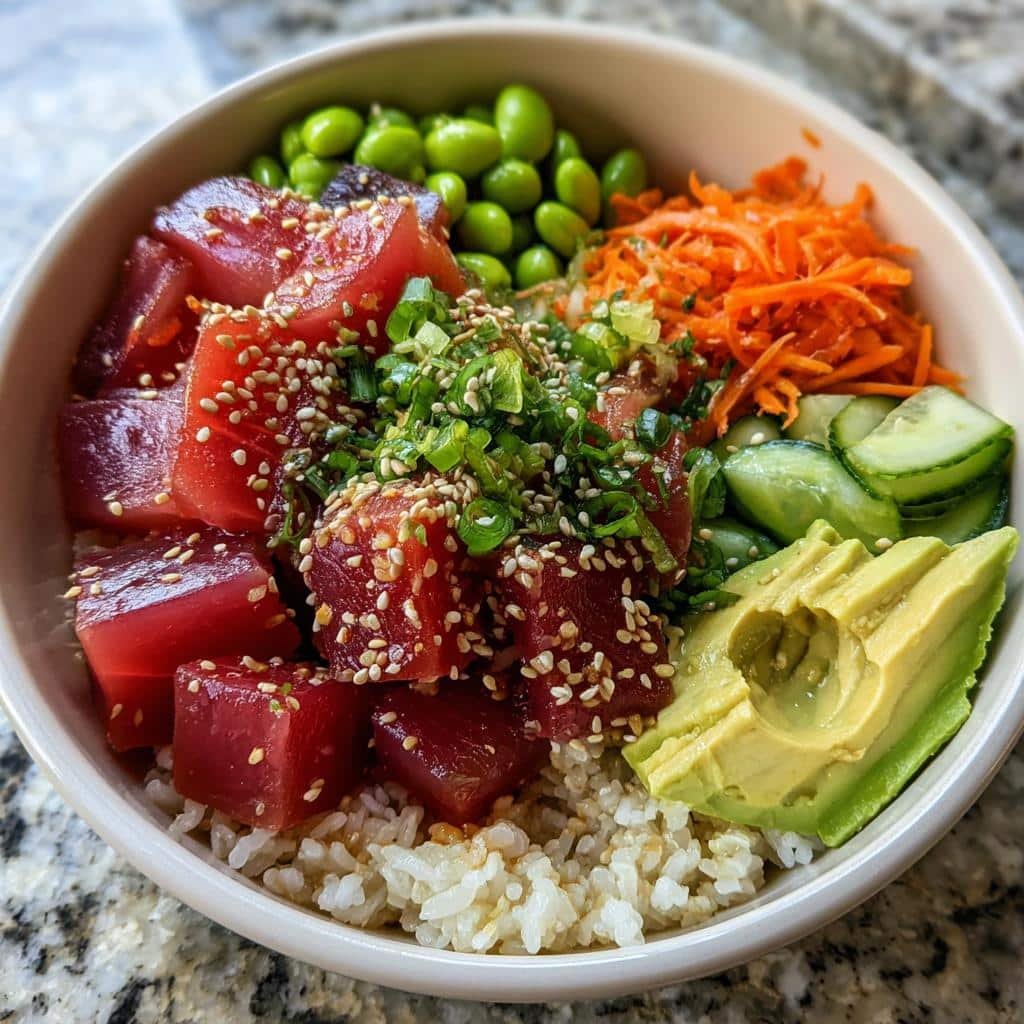 Magical 35-Minute Healthy Hawaiian Poke Bowl with Yellowfin Tuna 4 Healthy Hawaiian Poke Bowl with Yellowfin Tuna and Sesame Rice - detail 1