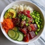 Healthy Hawaiian Poke Bowl with Yellowfin Tuna and Sesame Rice