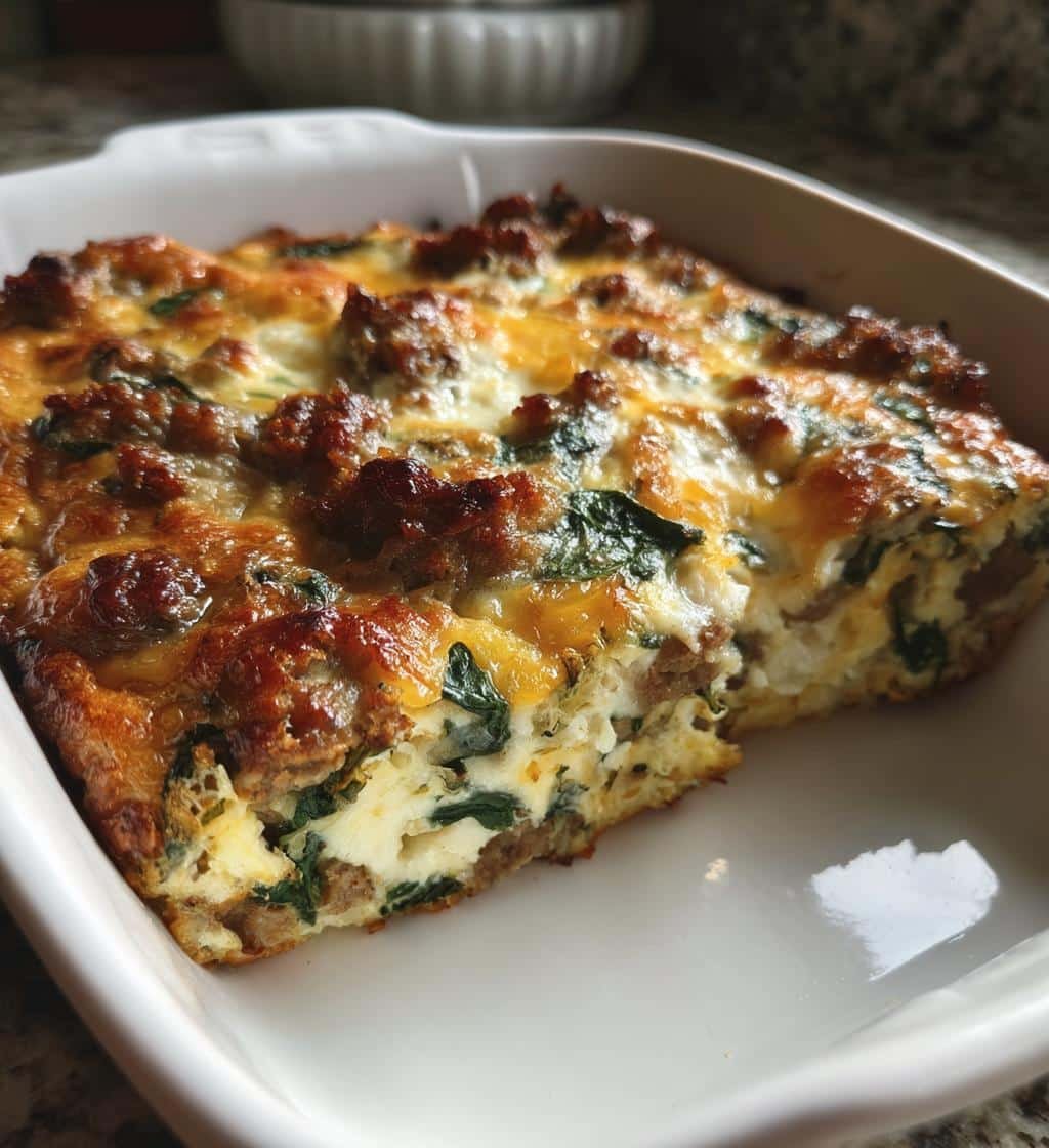Healthy Healthy Breakfast Sausage Casserole with Spinach