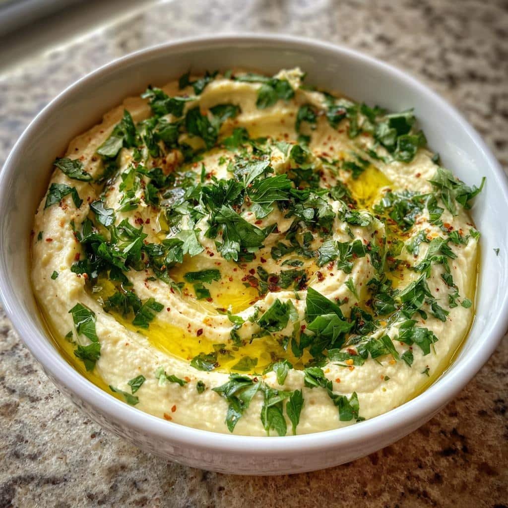Healthy Herbed Hummus dip - detail 1