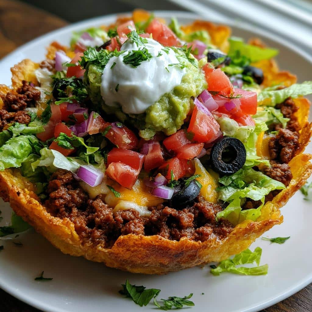 Healthy Keto Taco Salad in Cheese Bowl