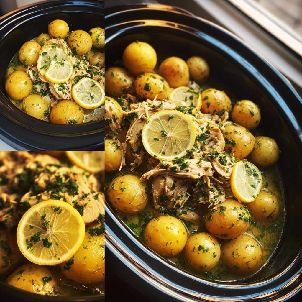 Healthy Lemon Chicken & Potatoes in crockpot - detail 1