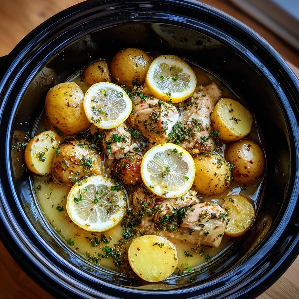 Healthy Lemon Chicken & Potatoes in crockpot