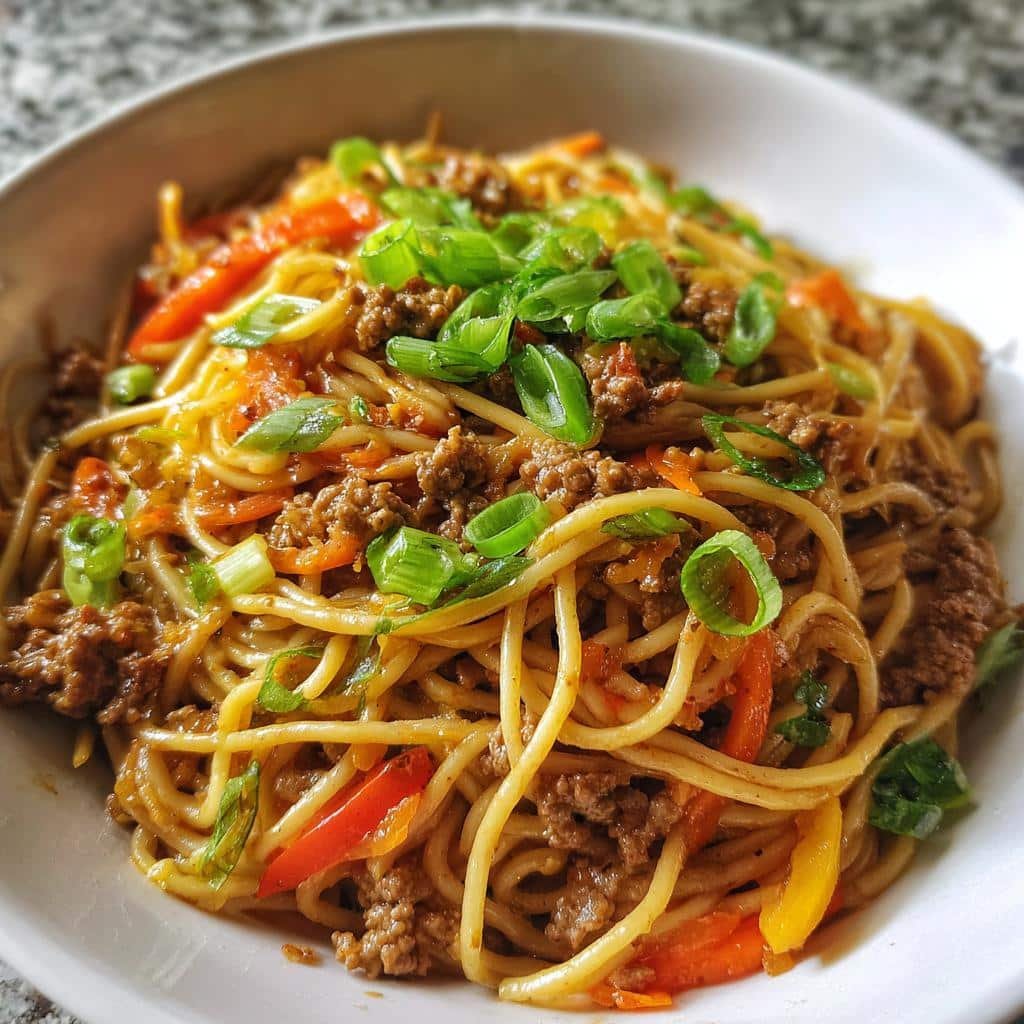 Healthy Mongolian Ground Beef Noodles