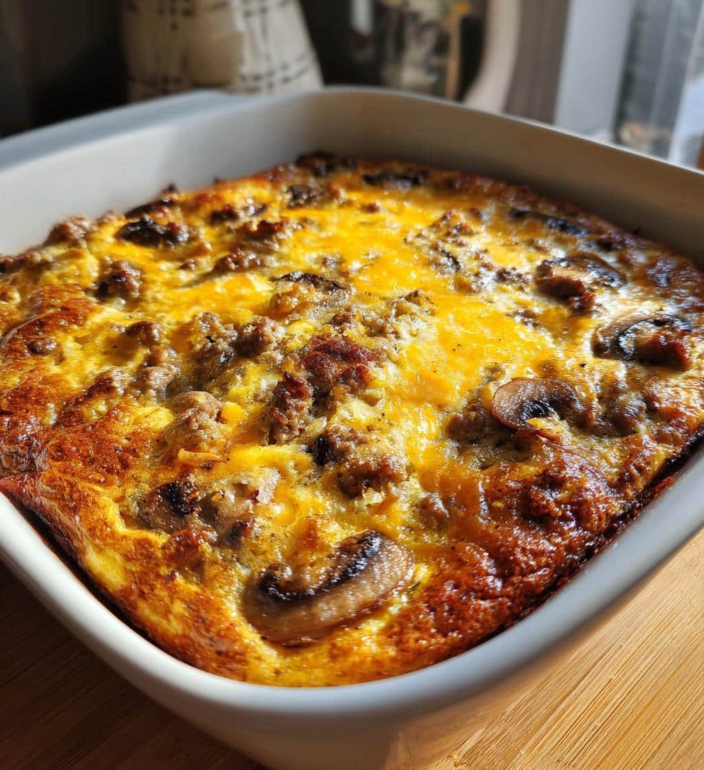 5-Ingredient Healthy Mushroom Cheeseburger Casserole You Need Now 4 Healthy Mushroom Cheeseburger Casserole - detail 1