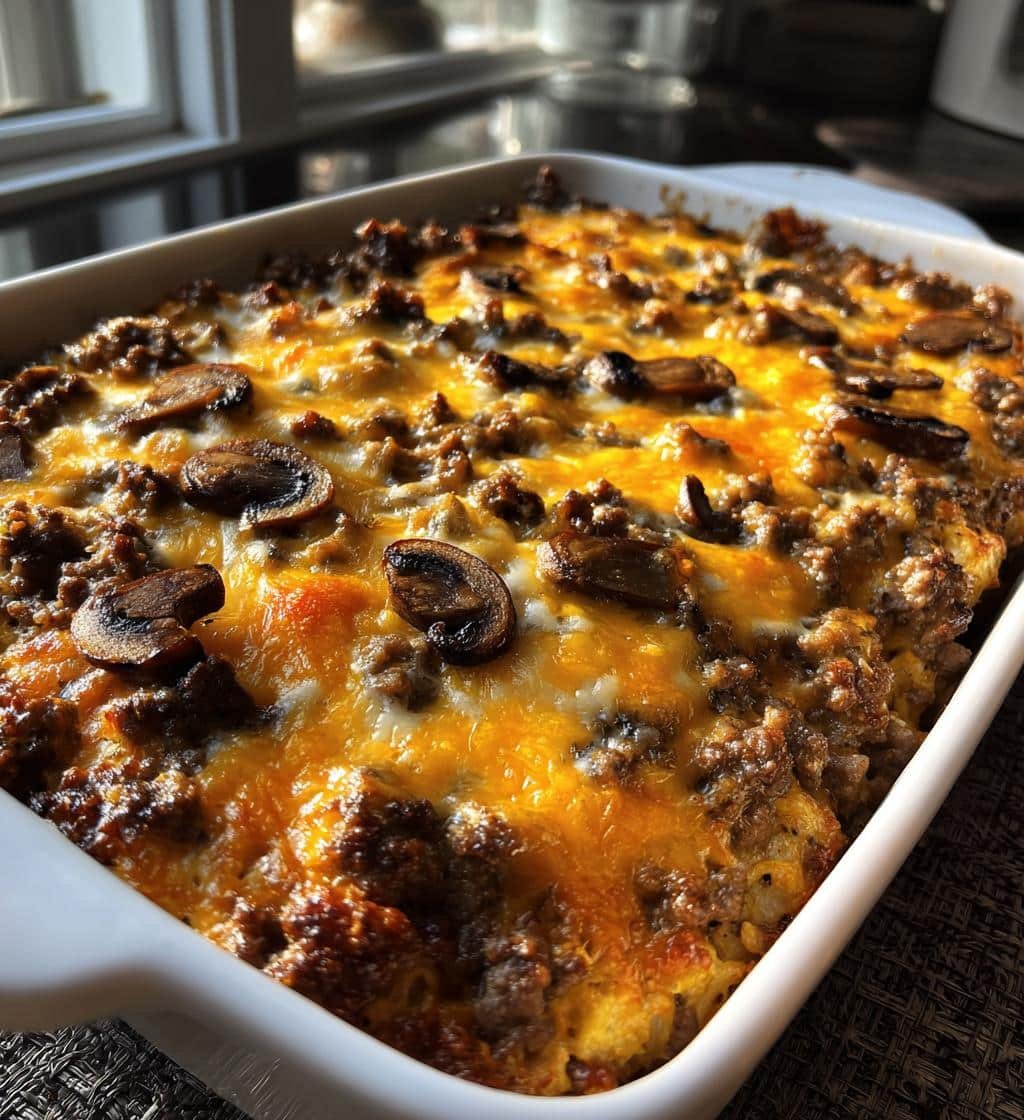 Healthy Mushroom Cheeseburger Casserole