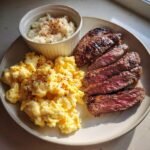 Healthy Ribeye, cheesy scrambled eggs, grits in crockpot