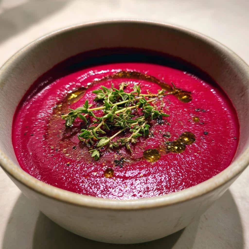Healthy Roasted Beet & Root Veggie Soup