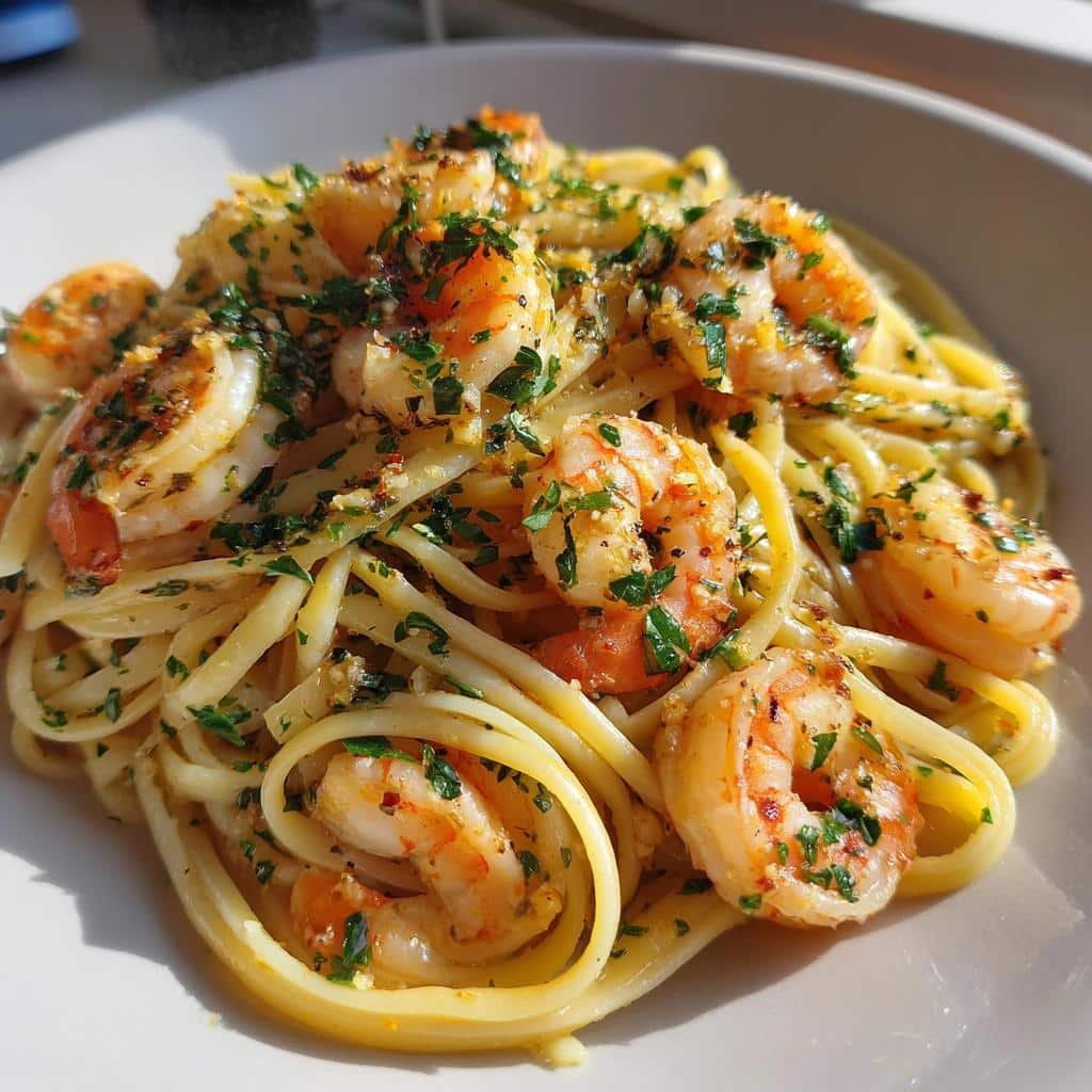 Healthy Savory Garlic Butter Shrimp Linguine - detail 1