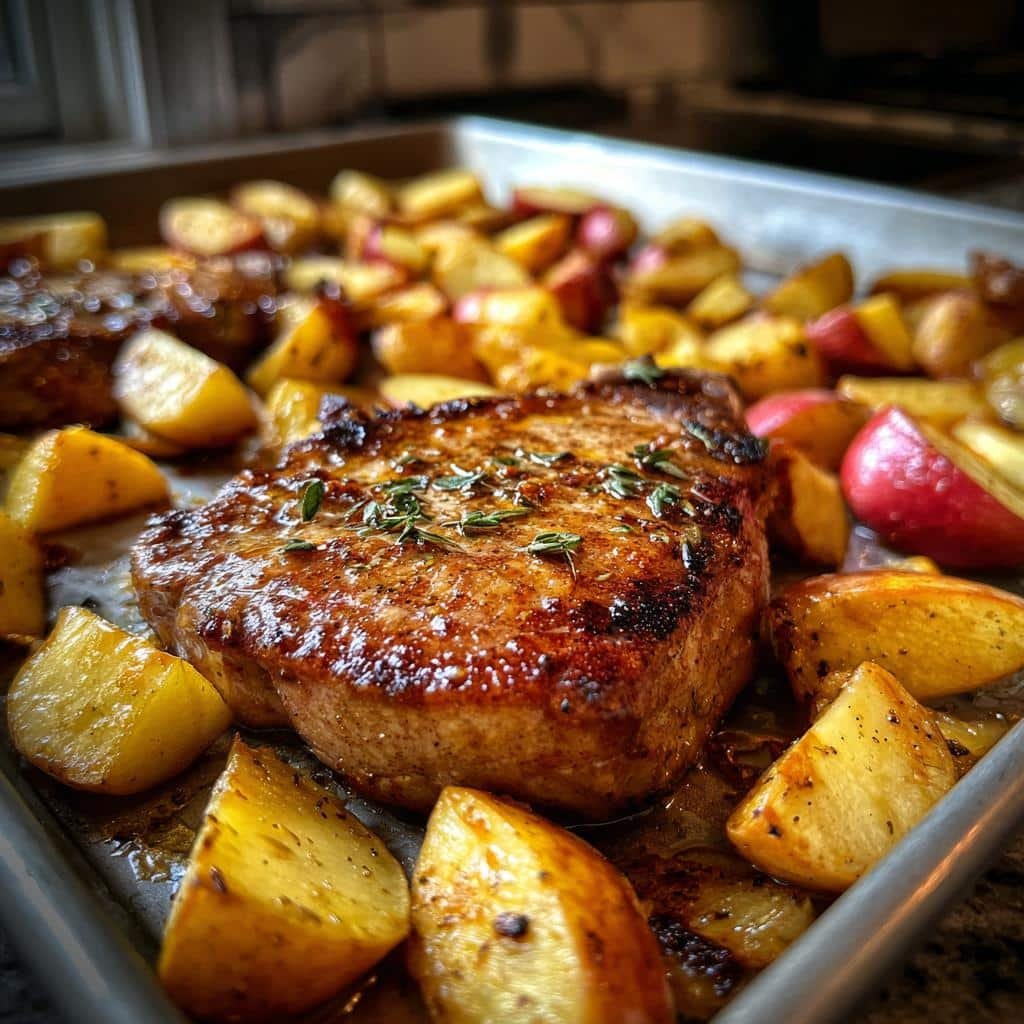Healthy Sheet Pan Pork Chops, Apples & Potatoes