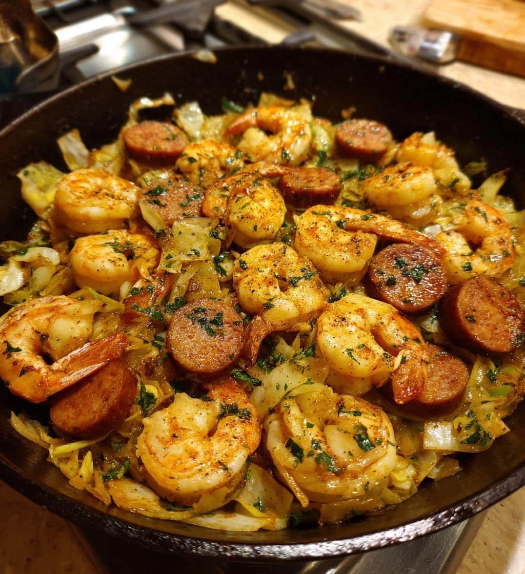 Healthy Shrimp, Sausage & Cabbage Skillet