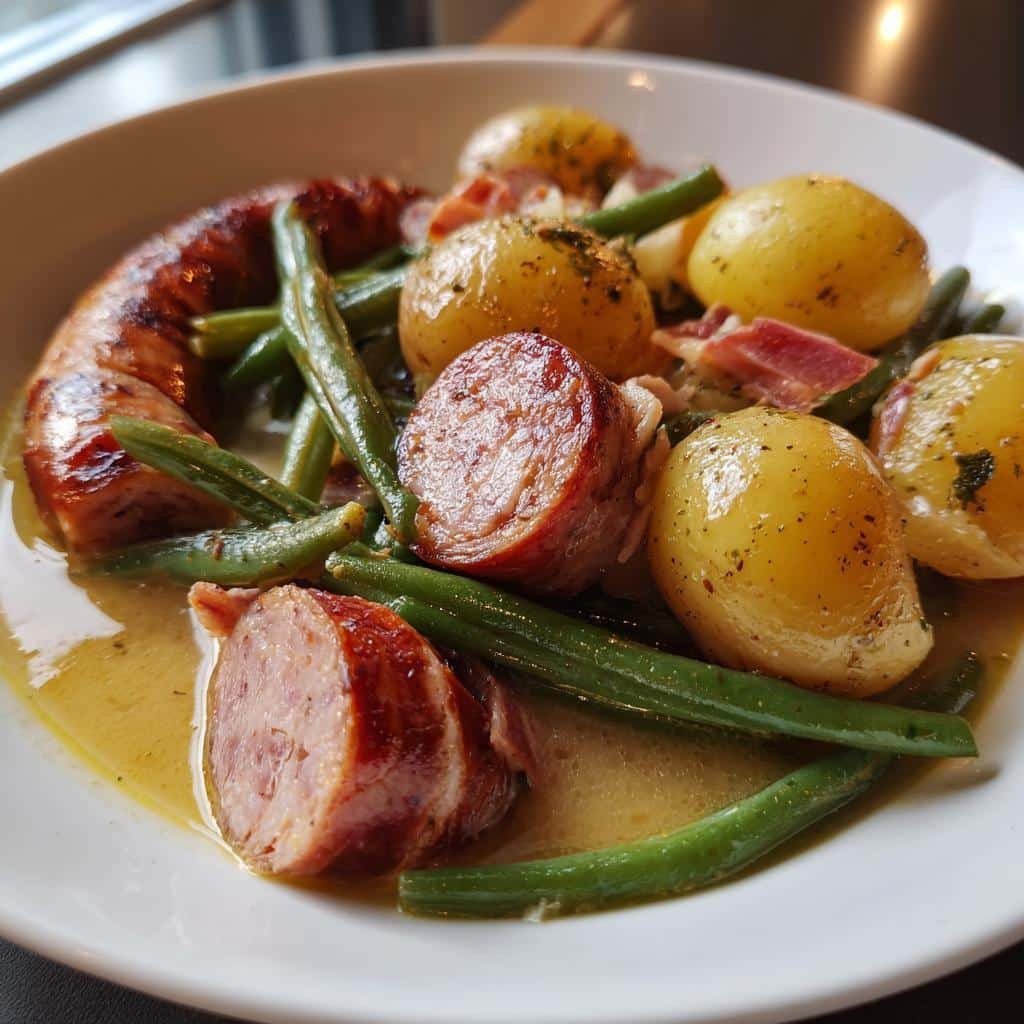 Healthy Slow Cooker Smoked Sausage with Potatoes and Green Beans