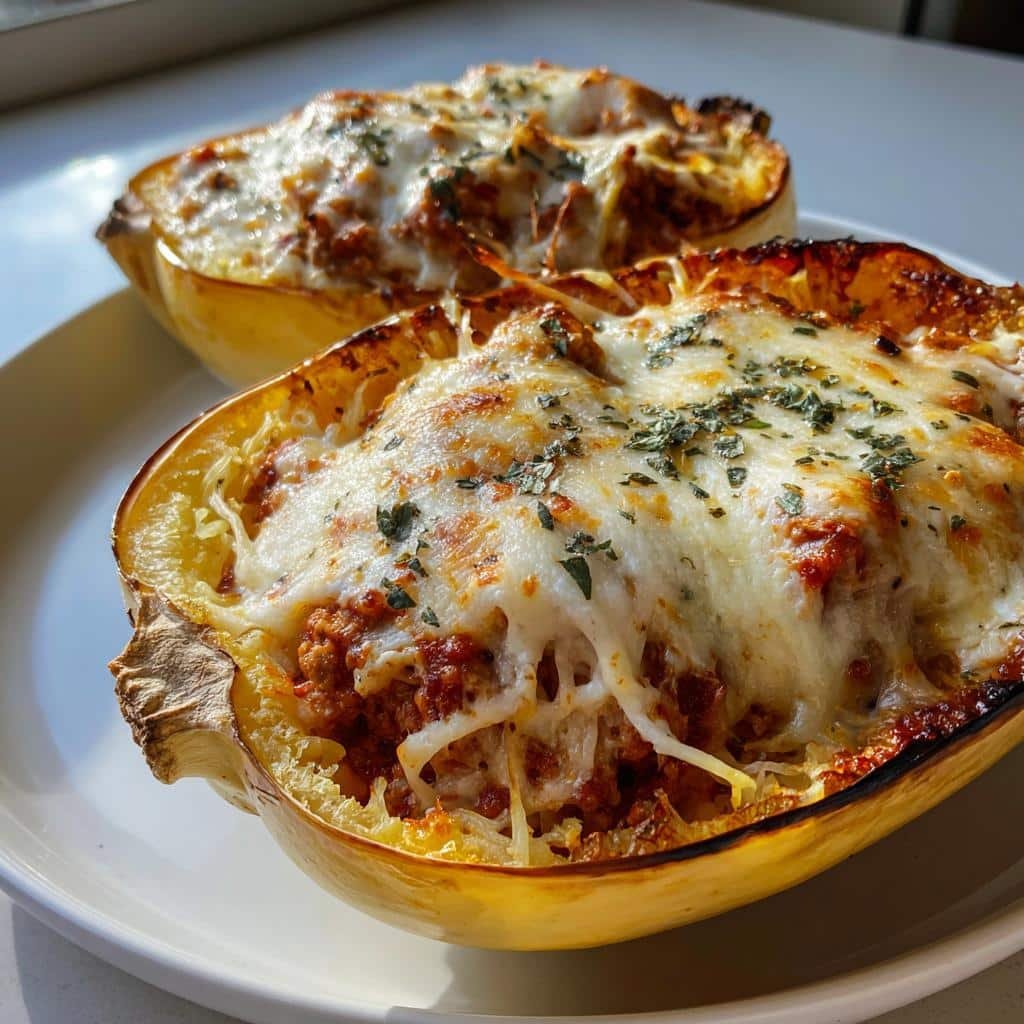Healthy Spaghetti Squash Lasagna Boats