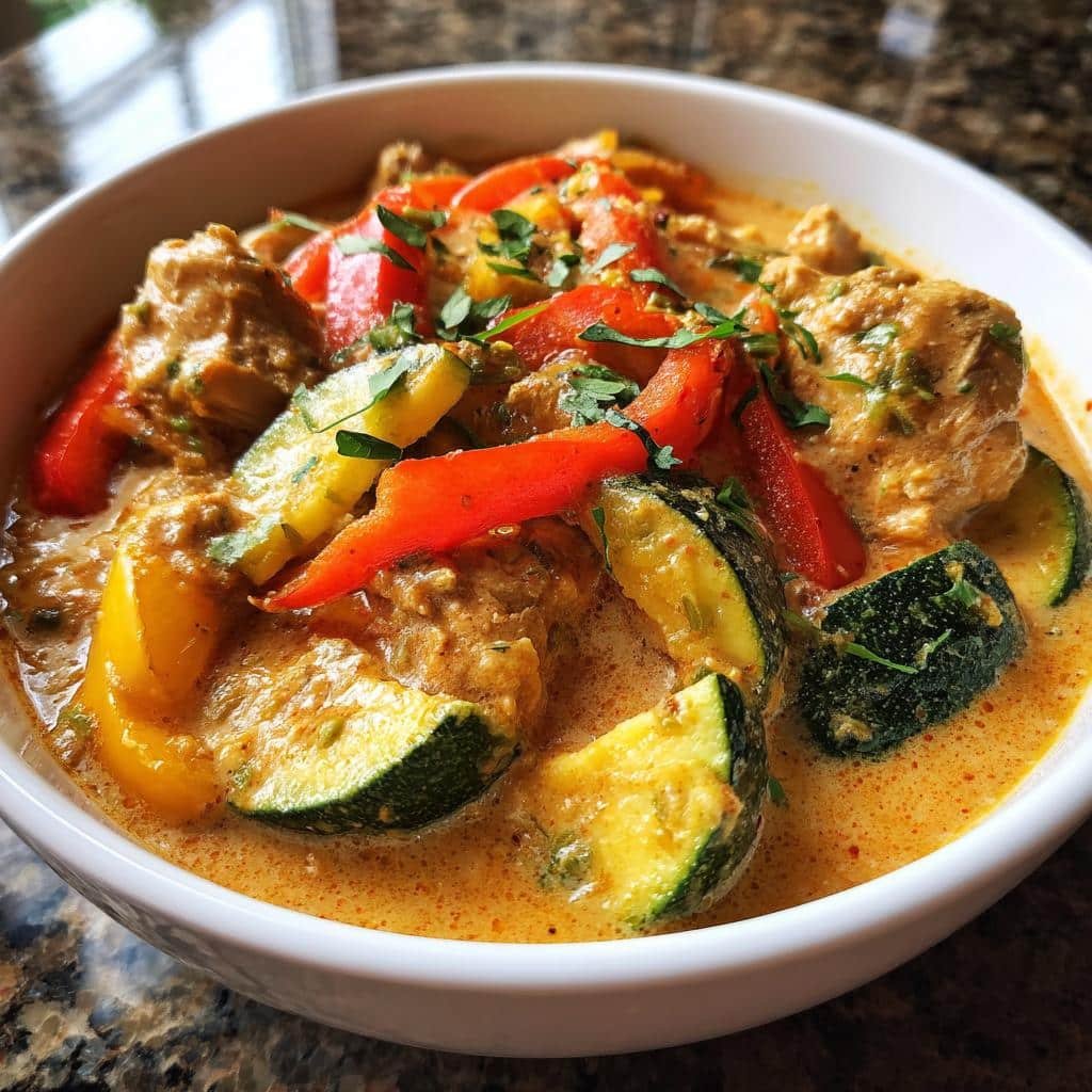 Healthy Thai Red Curry Chicken & Veggies in crockpot - detail 1