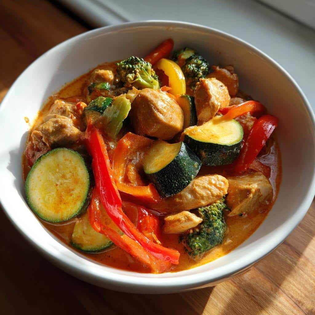 Healthy Thai Red Curry Chicken & Veggies in crockpot