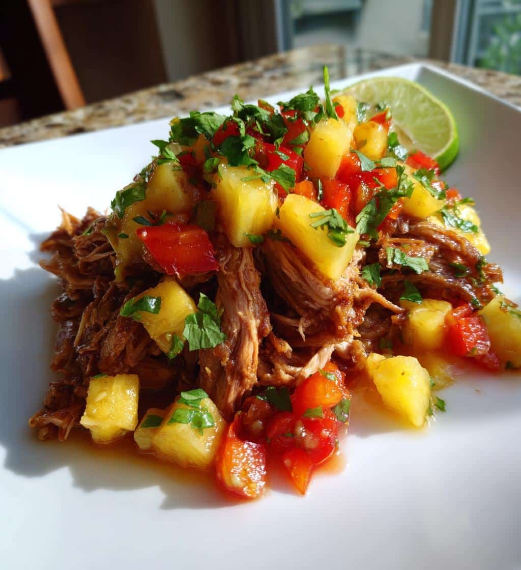 Healthy crockpot Jerk Chicken with Pineapple Salsa