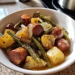 Healthy crockpot Lil smokies and Cubed potatoes, Green beans