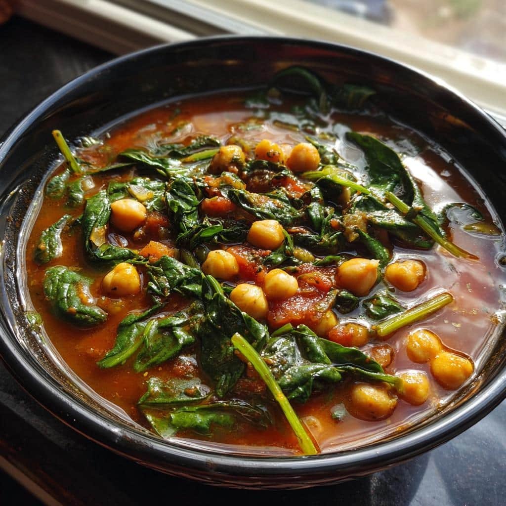 Healthy crockpot Spanish Chickpea & Spinach Stew