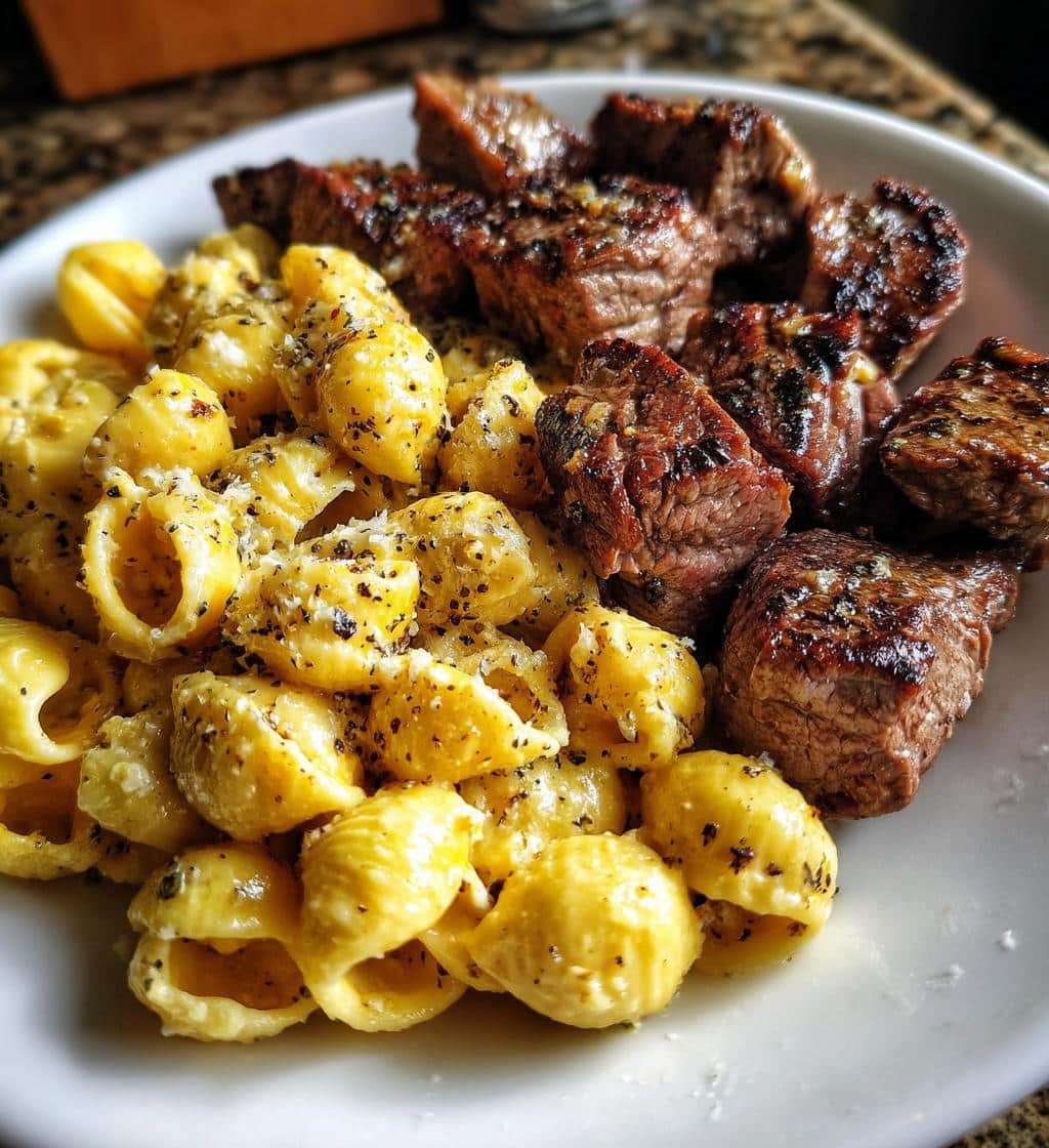 Homemade Garlic Butter Steak Bites & Creamy Parmesan Shells 4 Homemade Garlic Butter Steak Bites & Creamy Parmesan Shells - detail 1