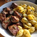 Homemade Garlic Butter Steak Bites & Creamy Parmesan Shells
