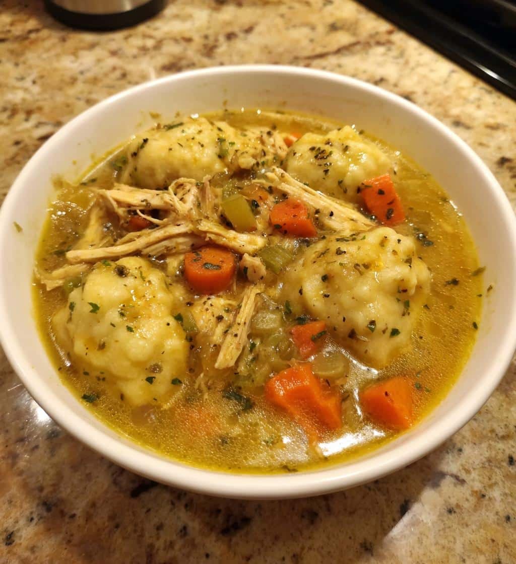 Lazy chicken and dumplings soup - detail 1