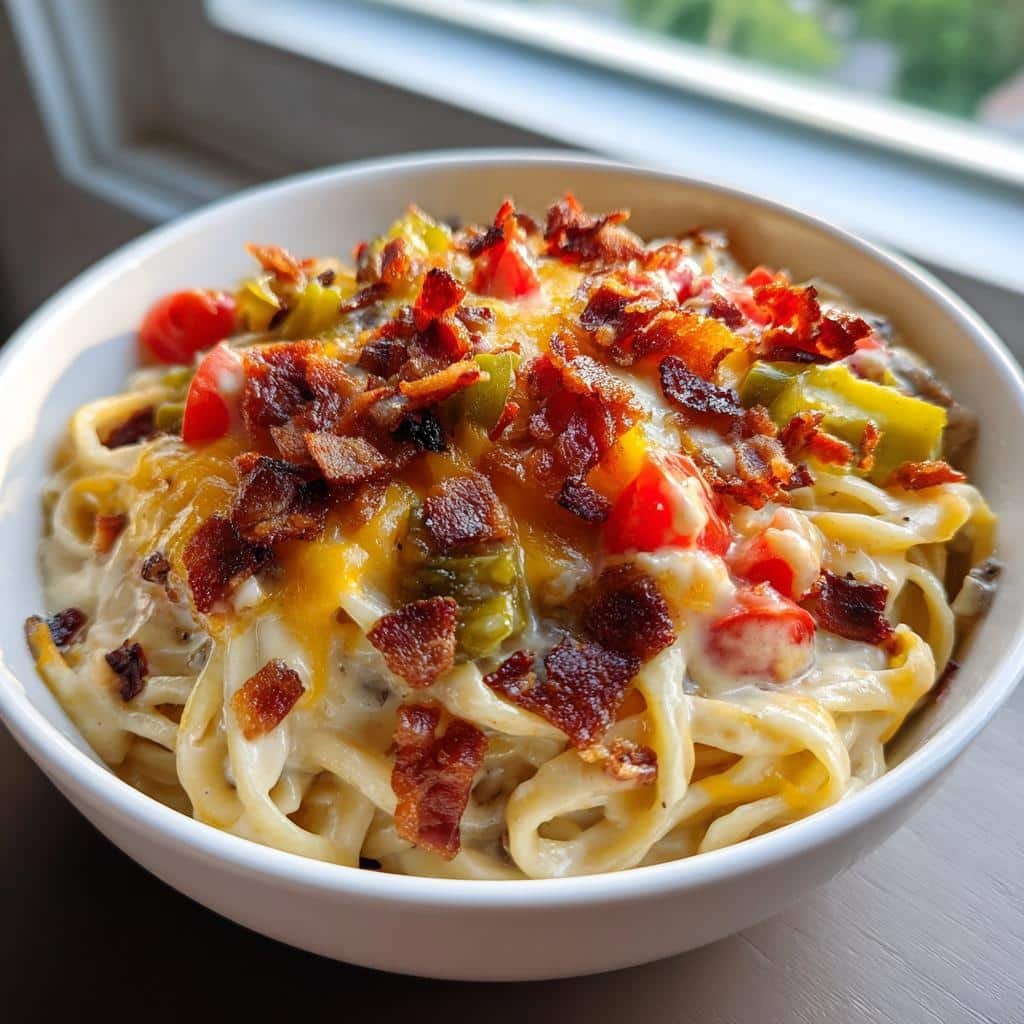 Loaded Bacon Cheeseburger Alfredo Pasta - detail 1