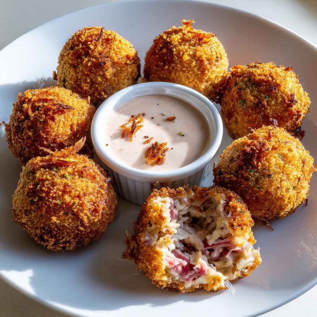 Crispy Reuben Balls with Spicy Sauce - 20 Irresistible Bites 4 Reuben Balls with Spicy Thousand Island Dipping Sauce - detail 1