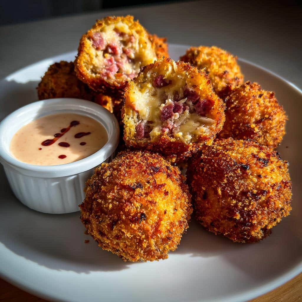 Reuben Balls with Spicy Thousand Island Dipping Sauce