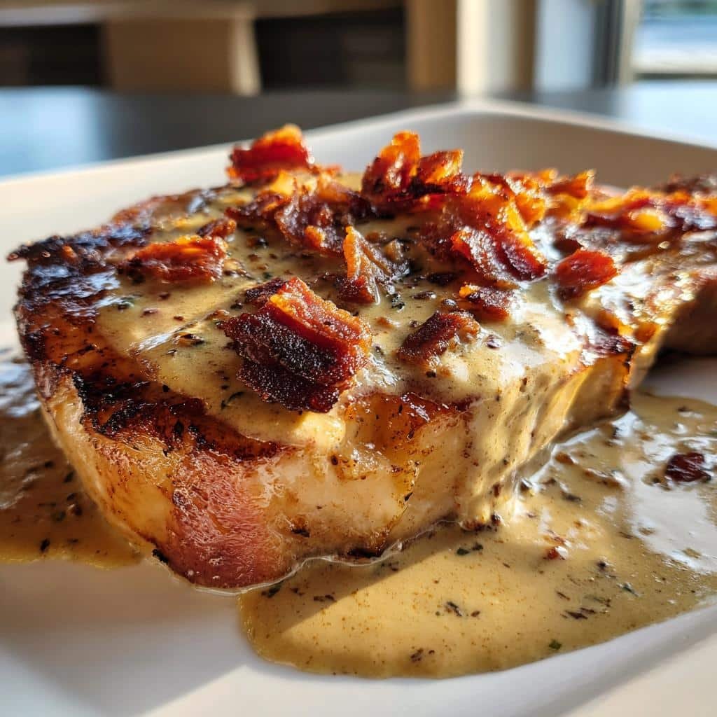 Savory Maple Bacon Pork Chops with Dijon Mustard Cream Sauce