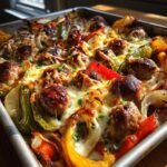 Sheet Pan Sausage and Peppers with Melty Cheese
