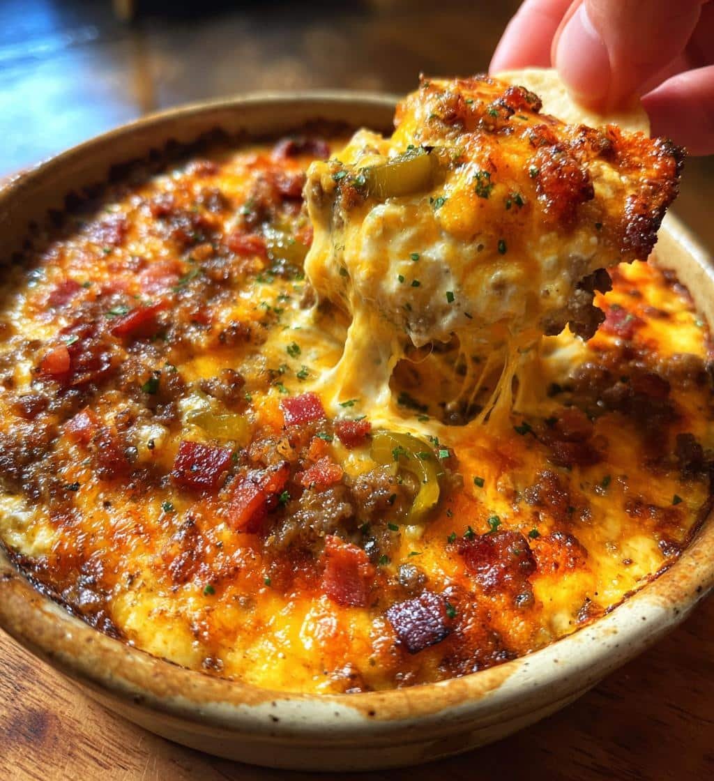 Sizzling Bacon Cheeseburger Queso Dip
