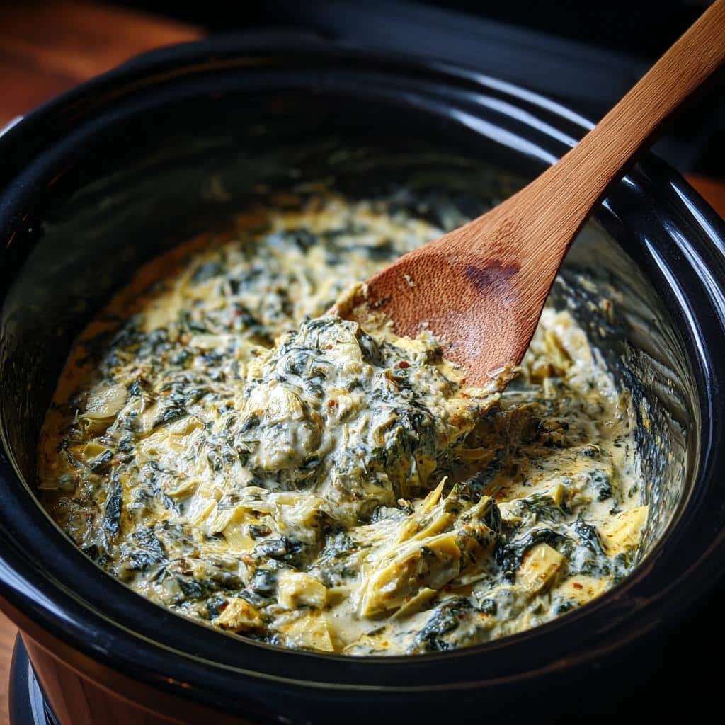 crockpot spinach artichoke dip - detail 1