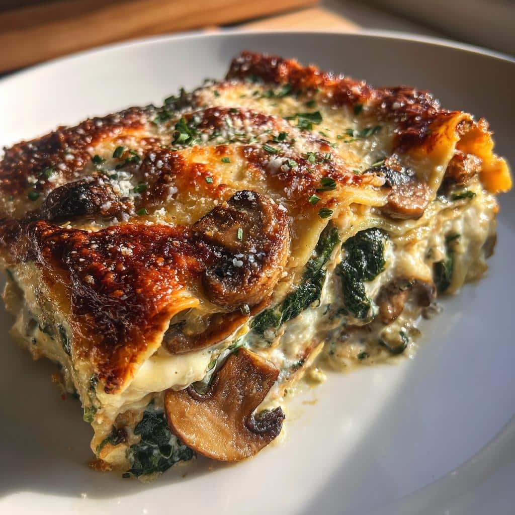 homemade Creamy Spinach & Mushroom Lasagna - detail 1