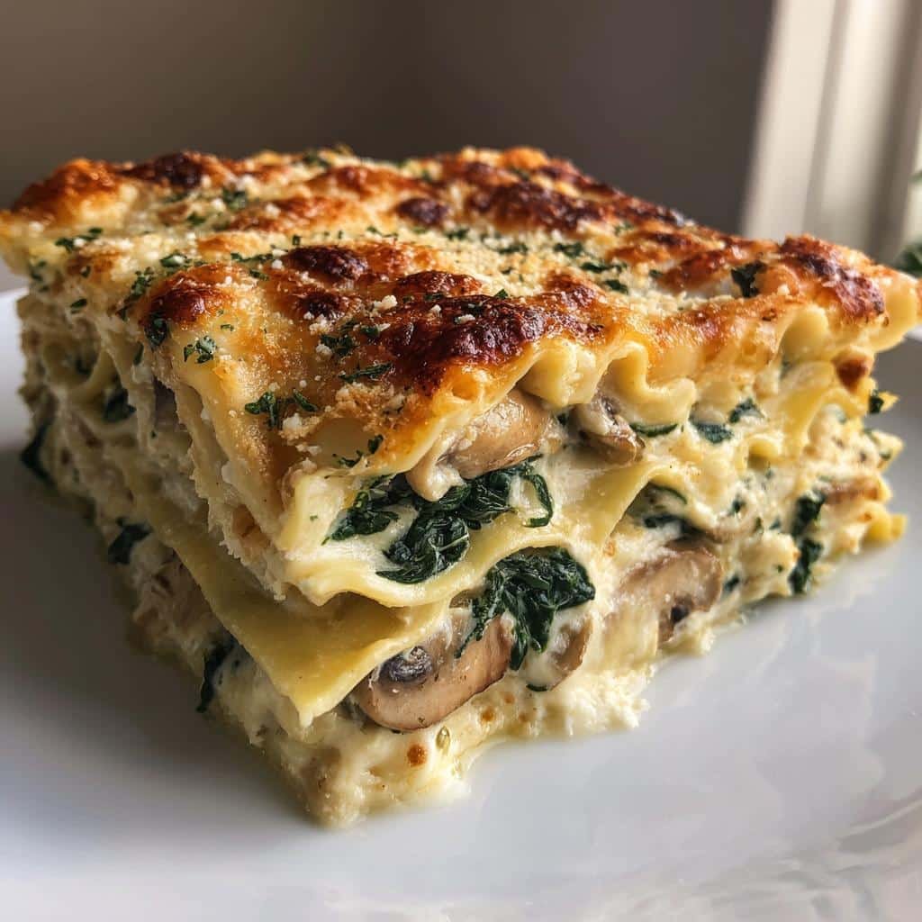homemade Creamy Spinach & Mushroom Lasagna