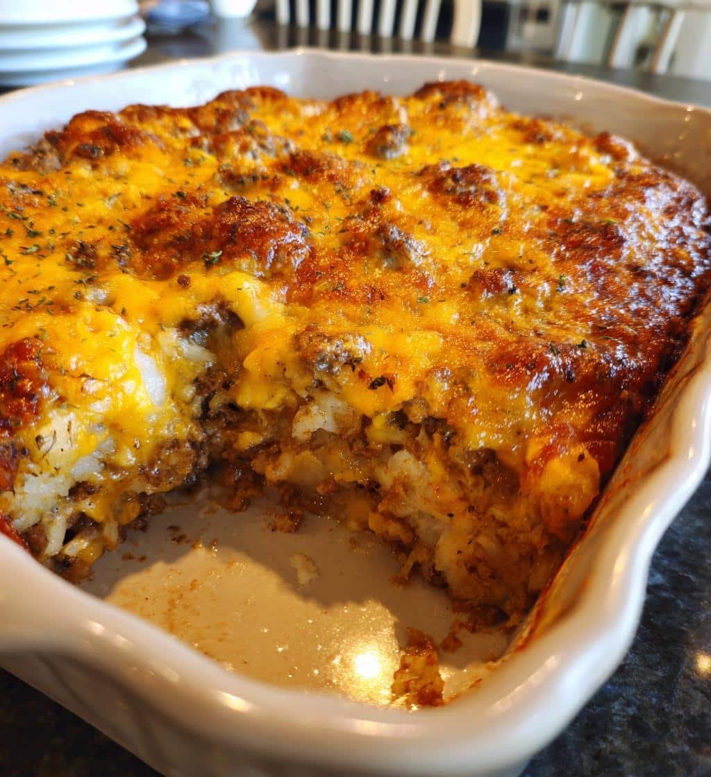 CHEESY HAMBURGER POTATO CASSEROLE