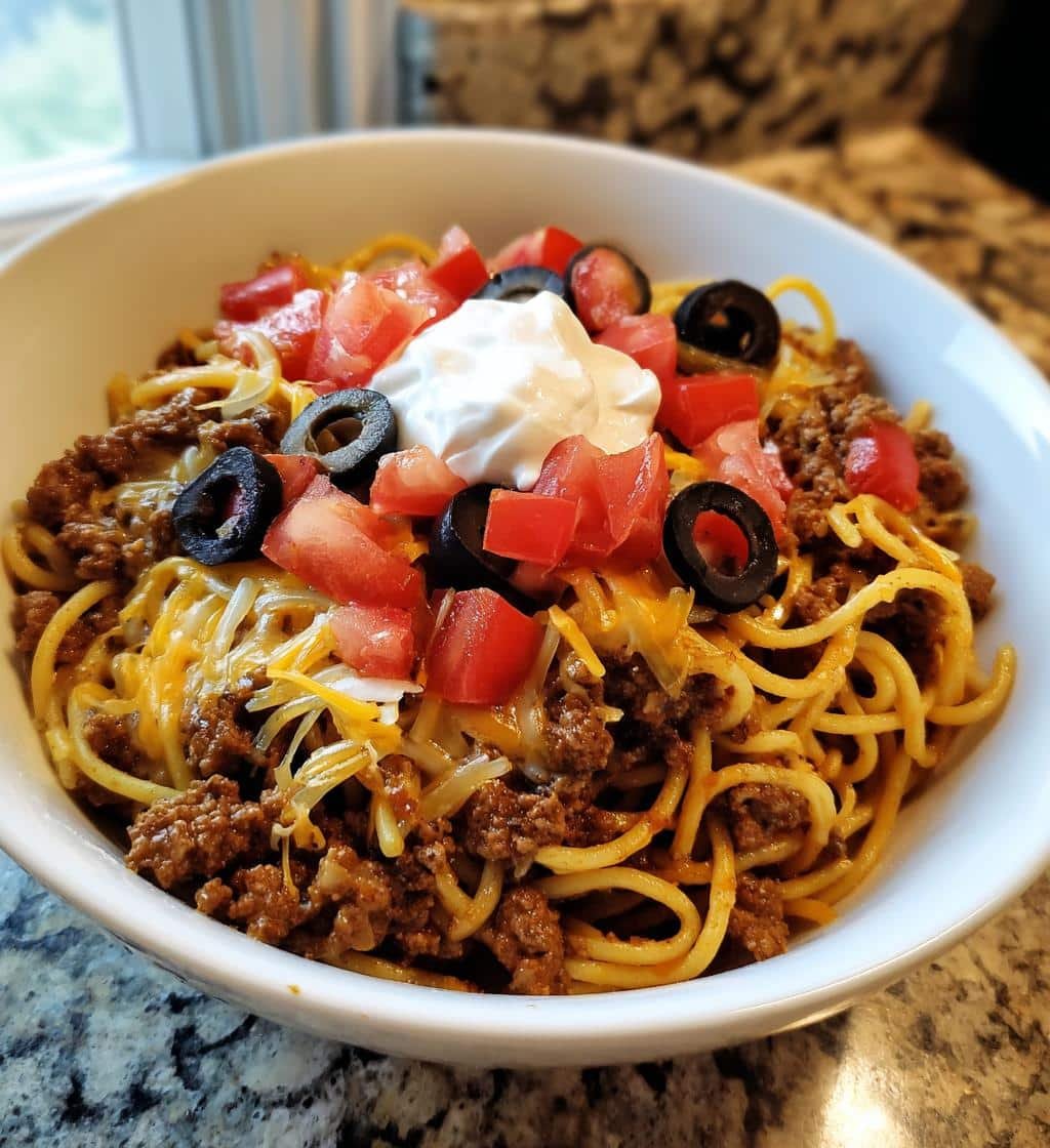 Cheesy Taco Spaghetti