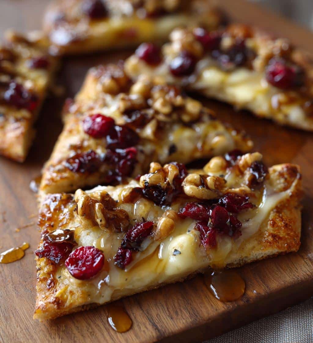 Crispy Flatbread with Brie, Cranberries & Toasted Walnuts with a Maple Syrup Drizzle - detail 1