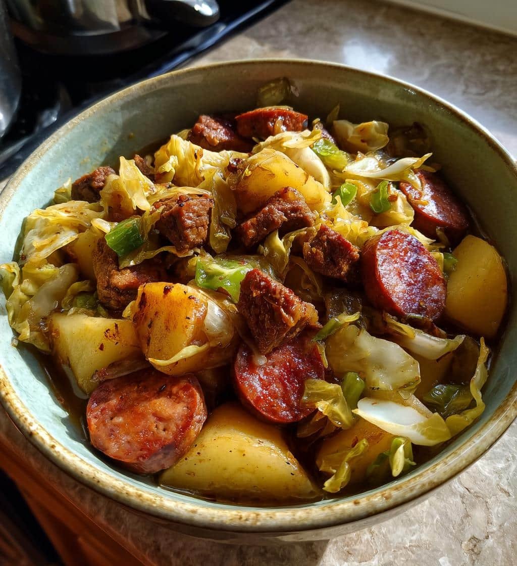Crockpot Cubed Steak Cabbage, Sausage, and Potatoes - detail 1