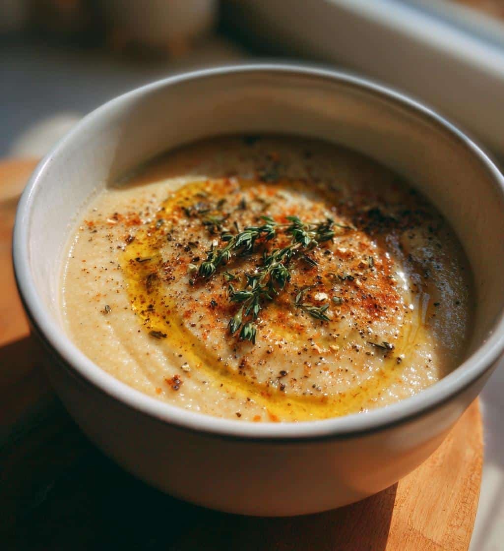 Crockpot Roasted Garlic & Cauliflower Soup